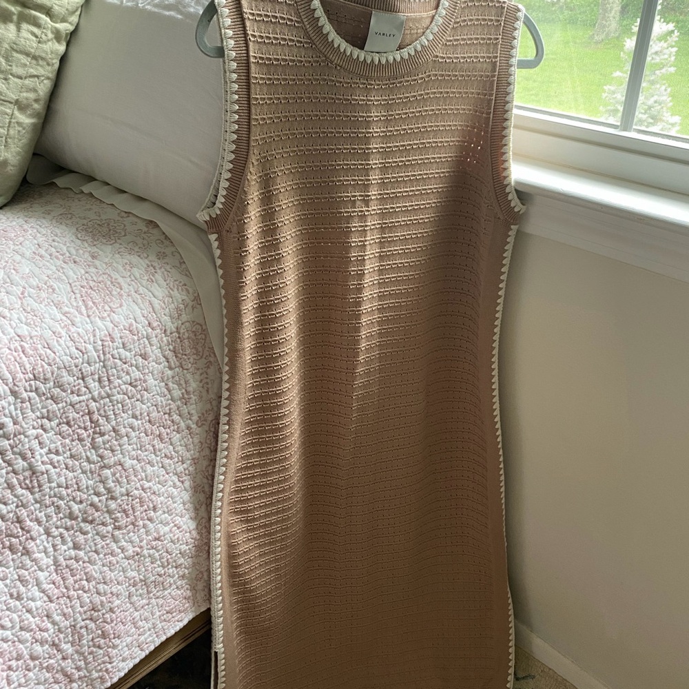Sleeveless Knit Shift Dress in Blush with Contrast Trim
